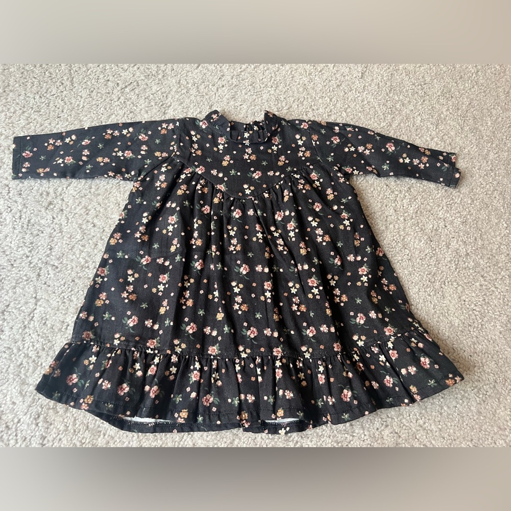 Bebe Organic Darlene Dress Black Flower Print 6M